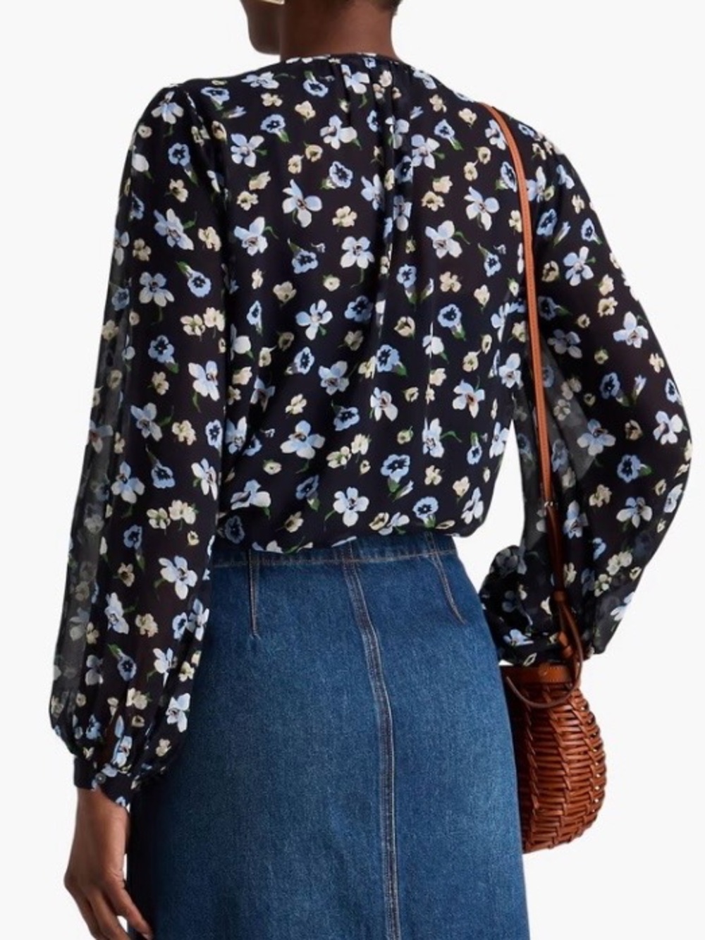 Veronica Beard Alec Silk Blouse 10 Black Floral Sheer V Neck Top - Picture 13 of 13